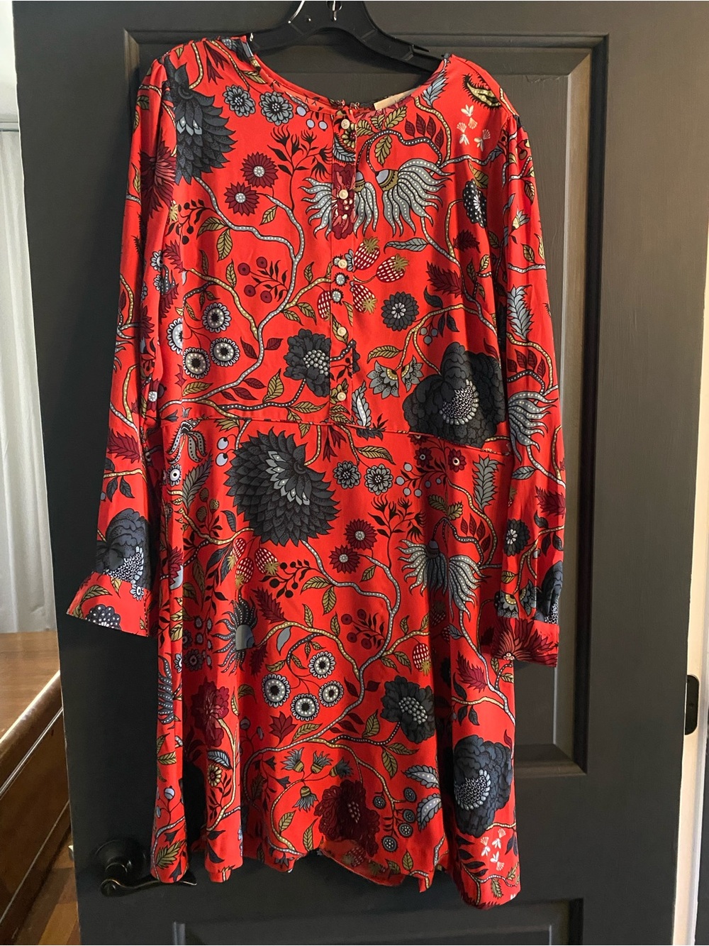 LOFT Red Floral Scoop-Neck Tunic Dress